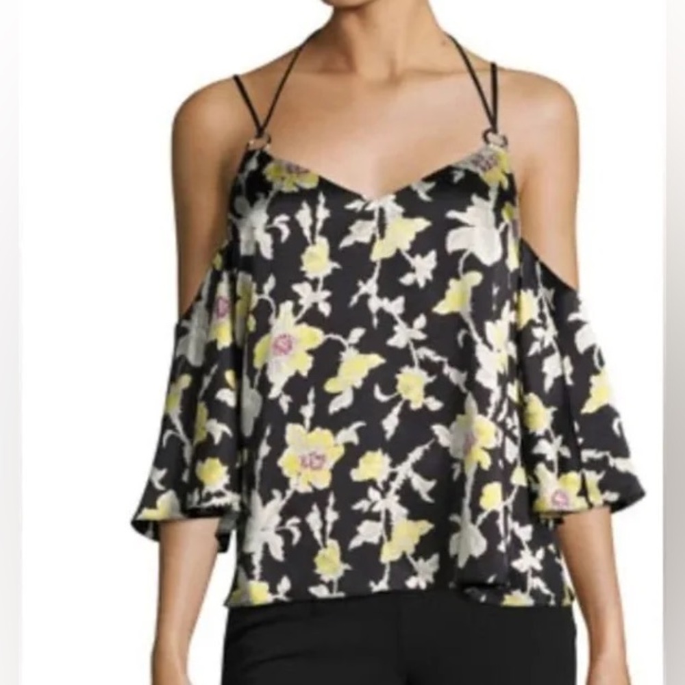 Cinq a sept Rayna floral silk open shoulder blouse, new without tags